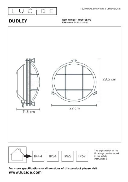 Lucide DUDLEY - Applique murale Intérieur/Extérieur - Ø 22 cm - 1xE27 - IP65 - Or Mat / Laiton - technique